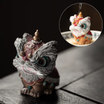 Tea pet leone termocromatico danzante in resina — Bordeaux e oro