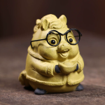 Tea pet maialino portafortuna in argilla di Yixing — Giallo ocra