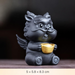 Tea pet Pixiu in argilla viola — Alato con ciotola grigio ardesia