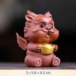 Tea pet Pixiu in argilla viola — Alato con ciotola marrone rosato