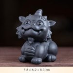 Tea pet Pixiu in argilla viola — Seduto con un solo corno grigio ardesia