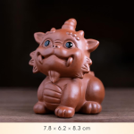 Tea pet Pixiu in argilla viola — Seduto con un solo corno marrone rosato