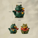 Tea pet rana in argilla viola — Verde scuro, dorato e rosso