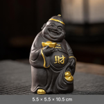 Tea pet sorridente in argilla di Yixing (zisha) — Grigio scuro e dorato