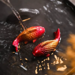 Tea pet termici a forma di carpe koi in resina — Ramato e dorato