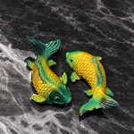 Tea pet termici a forma di carpe koi in resina — Verde turchese e dorato