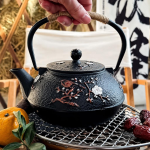 Teiera in ghisa con quattro tazze e filtro
