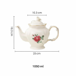 Teiera in porcellana floreale o tazza — Teiera da 1.050 ml, rosa rossa